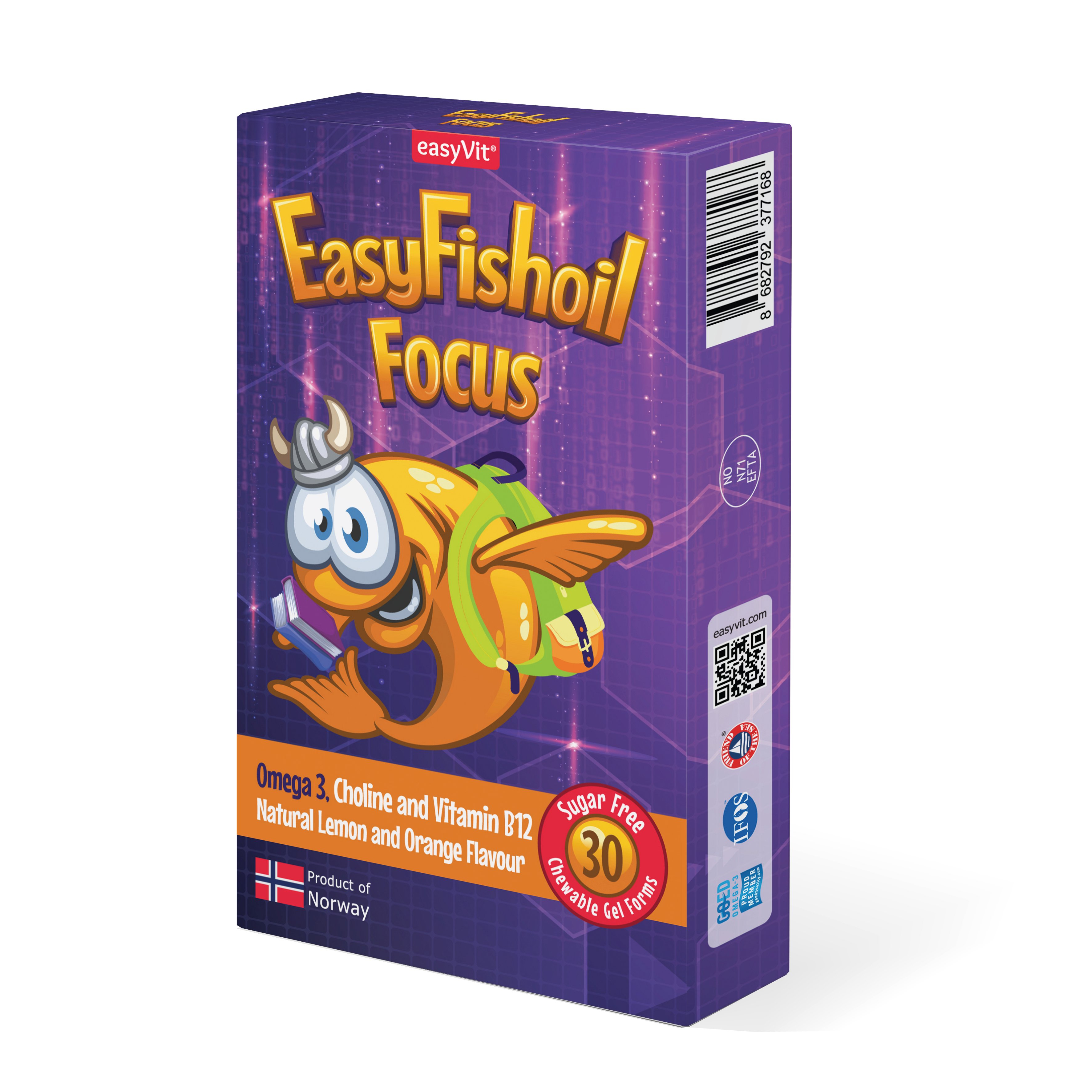 EasyFishoil Focus Omega-3 + Choline, Vitamins B6 and B12, Folic Acid For Children