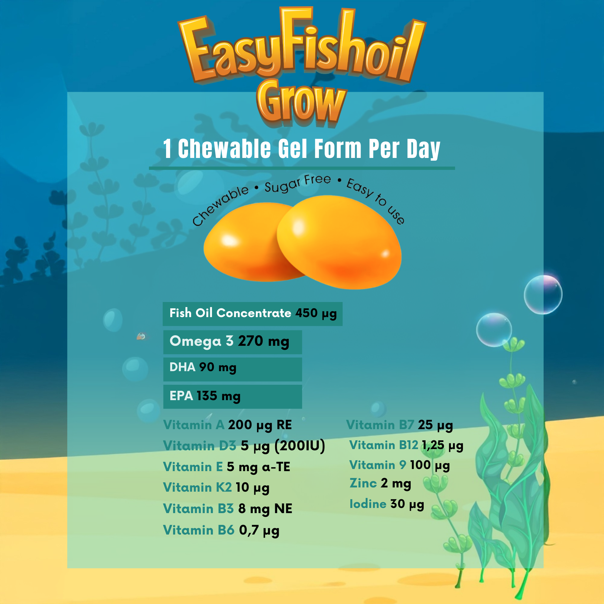 Fish Oil Dietary Supplement for Children EasyFishOil Grow and Focus