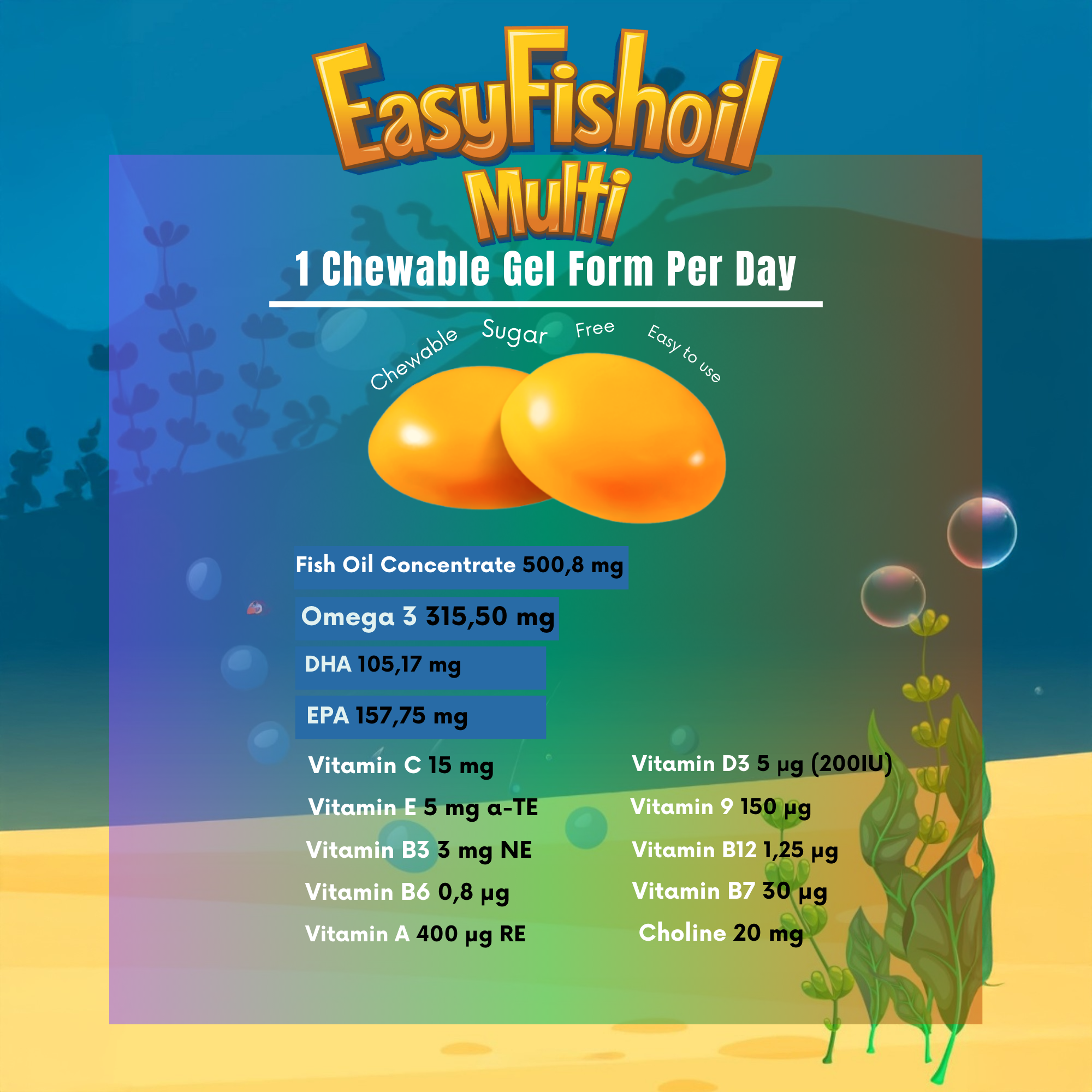 Fish Oil Omega 3 Dietary Supplement for Children - EasyFishoil Multi and Plus