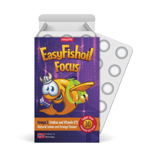 Omega 3 + Choline Vitamins B6 and B12, Folic Acid For Children EasyFishoil Focus