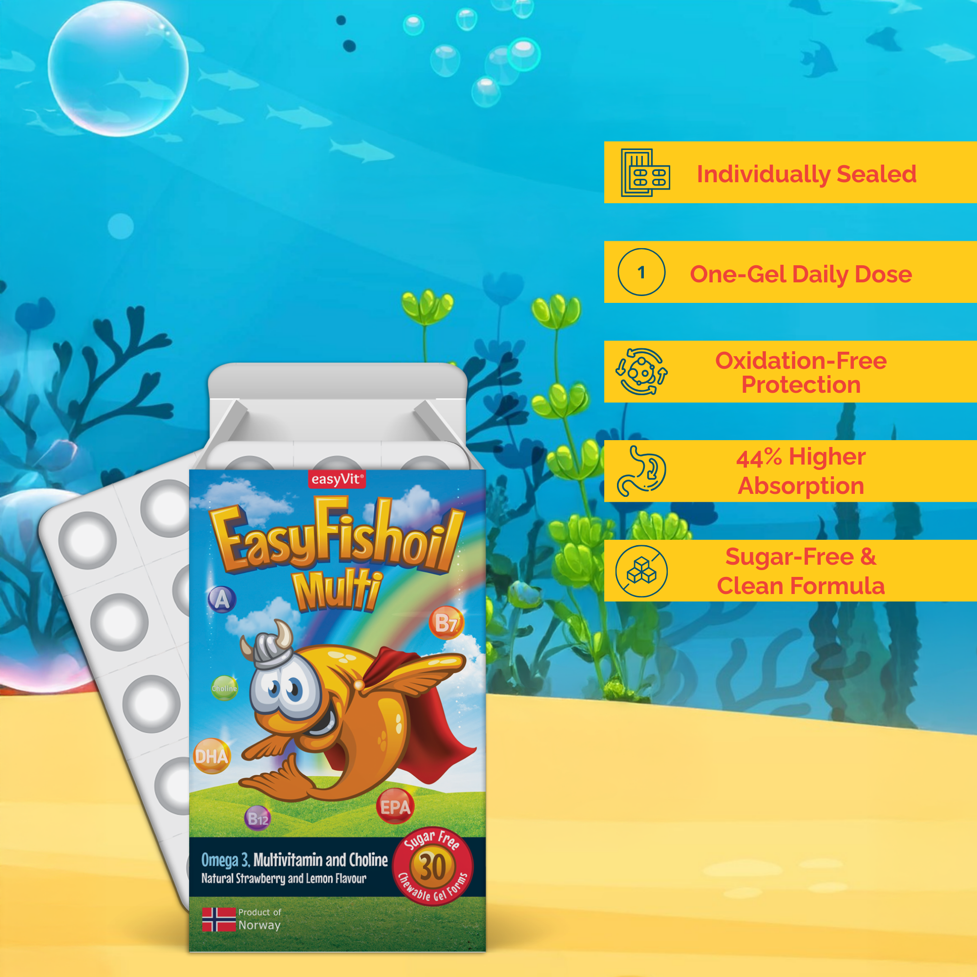 Fish Oil Omega 3 Dietary Supplement for Children - EasyFishoil Multi and Plus