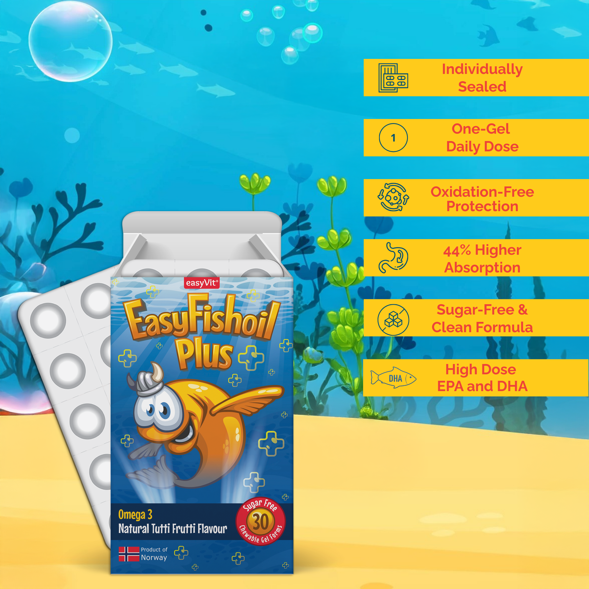 Fish Oil Omega 3 Dietary Supplement for Children - EasyFishoil Multi and Plus
