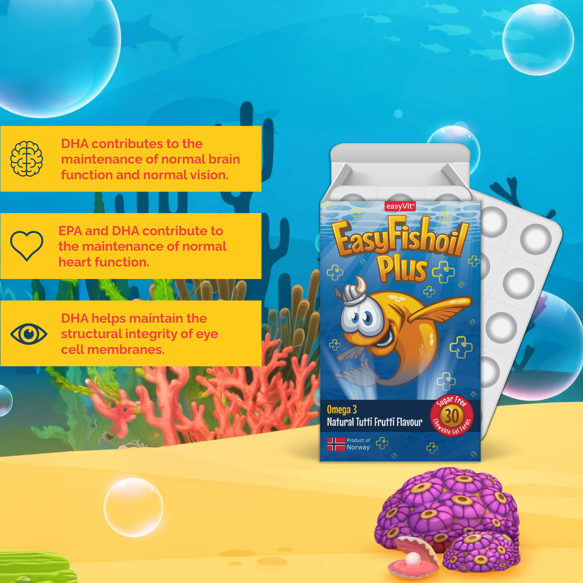 Fish Oil Omega 3 Dietary Supplement for Children - EasyFishoil Multi and Plus